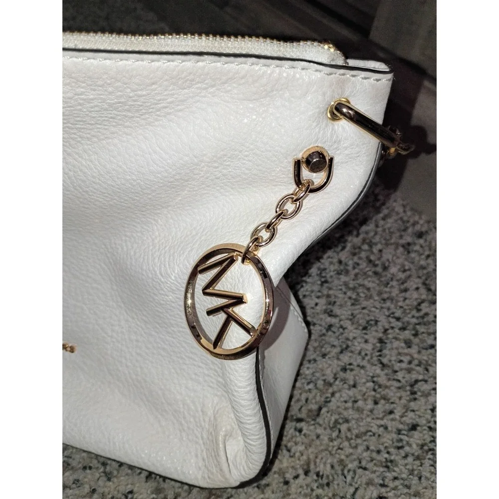 Michael Kors Large Leather Gold Chain Hobo Shoulder Bag, Optic White